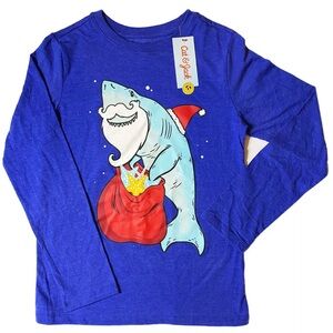 Cat & Jack Christmas Holiday Shark Santa Claus Long Sleeve T-Shirt